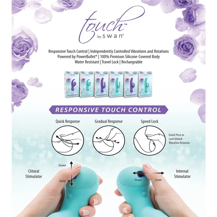 Swan Touch Duo Dual Rabbit Vibrator Rechargeable Teal Swan Vibrators
