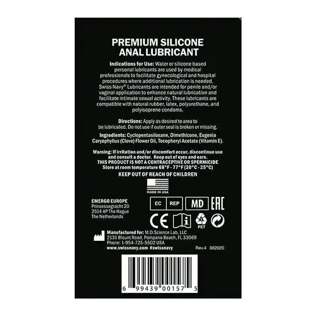 Swiss Navy Anal Swiss Navy Silicone Based Premium Anal Lubricant