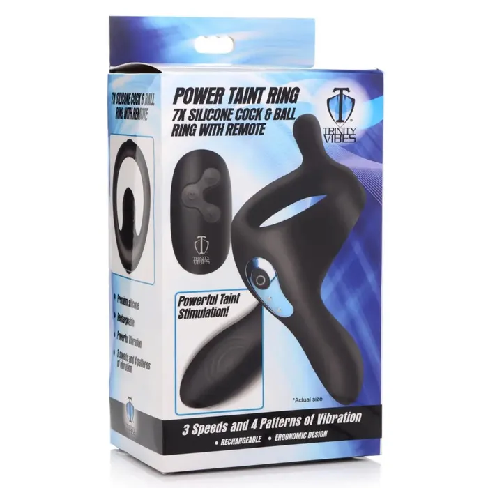 Trinity Vibes Male Sex Toys Power Taint 7x Silicone Cock And Ball Ring With Remote
