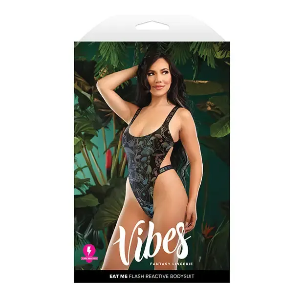 Vibrators Fantasy Lingerie Vibes Eat Me Flash Reactive Mushroom Print Bodysuit wSnap Closure Black Vibrators Fantasy Lingerie Vibes Eat Me Flash Reactive Mushroom Print Bodysuit wSnap Closure Black