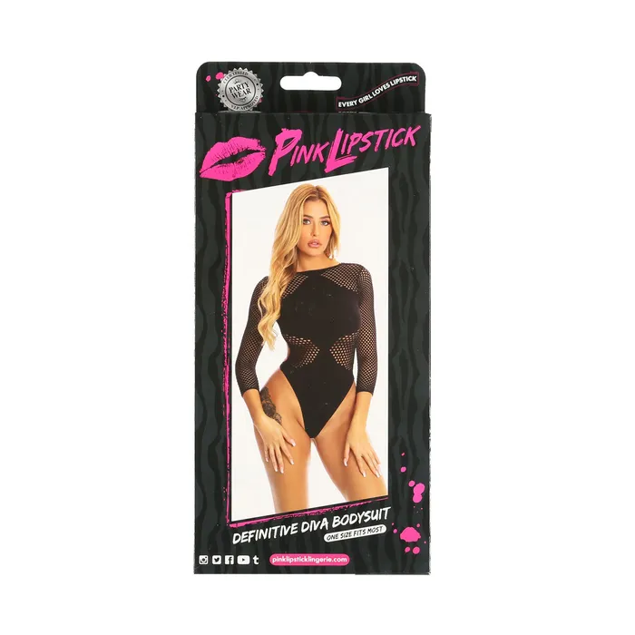 Vibrators Pink Lipstick Pink Lipstick Definitive Diva Bodysuit Black OS