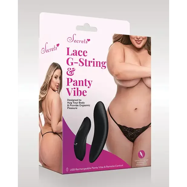 XGEN Products Vibrators Secrets Lace Gstring Panty Vibe Black